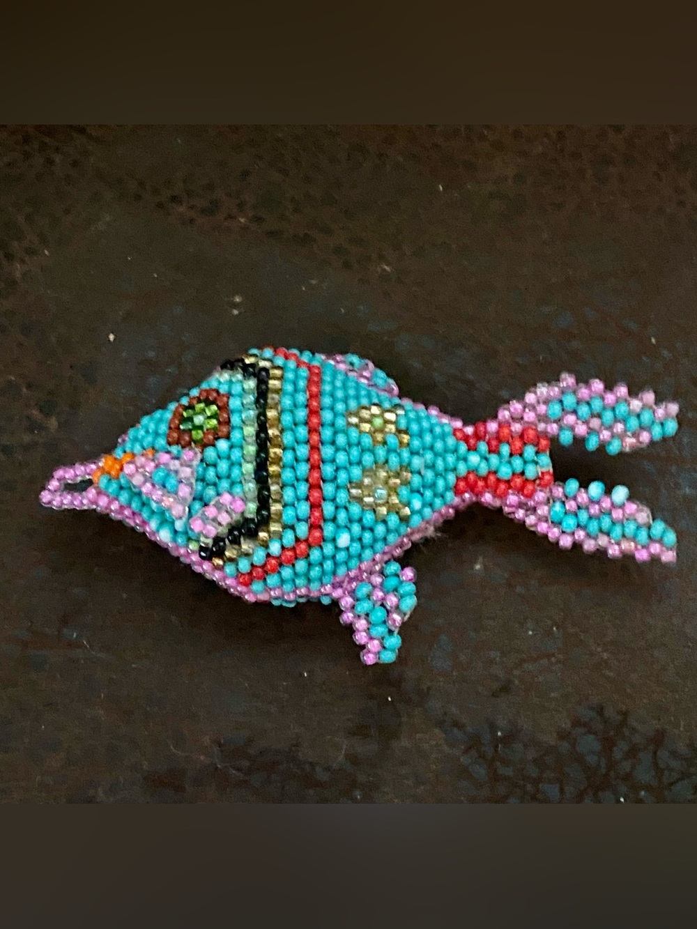 Hand Crafted 3” Turquoise & Pink Beaded Fish Charm, zipper pull, keychain